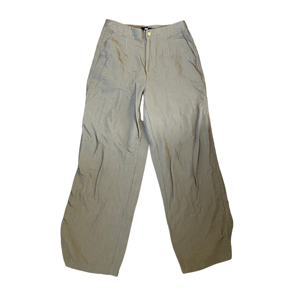 DKNY Womens Wide Leg Linen Crepe Flowy Pants 10 High Rise Olive‎ Khaki Boho Chic